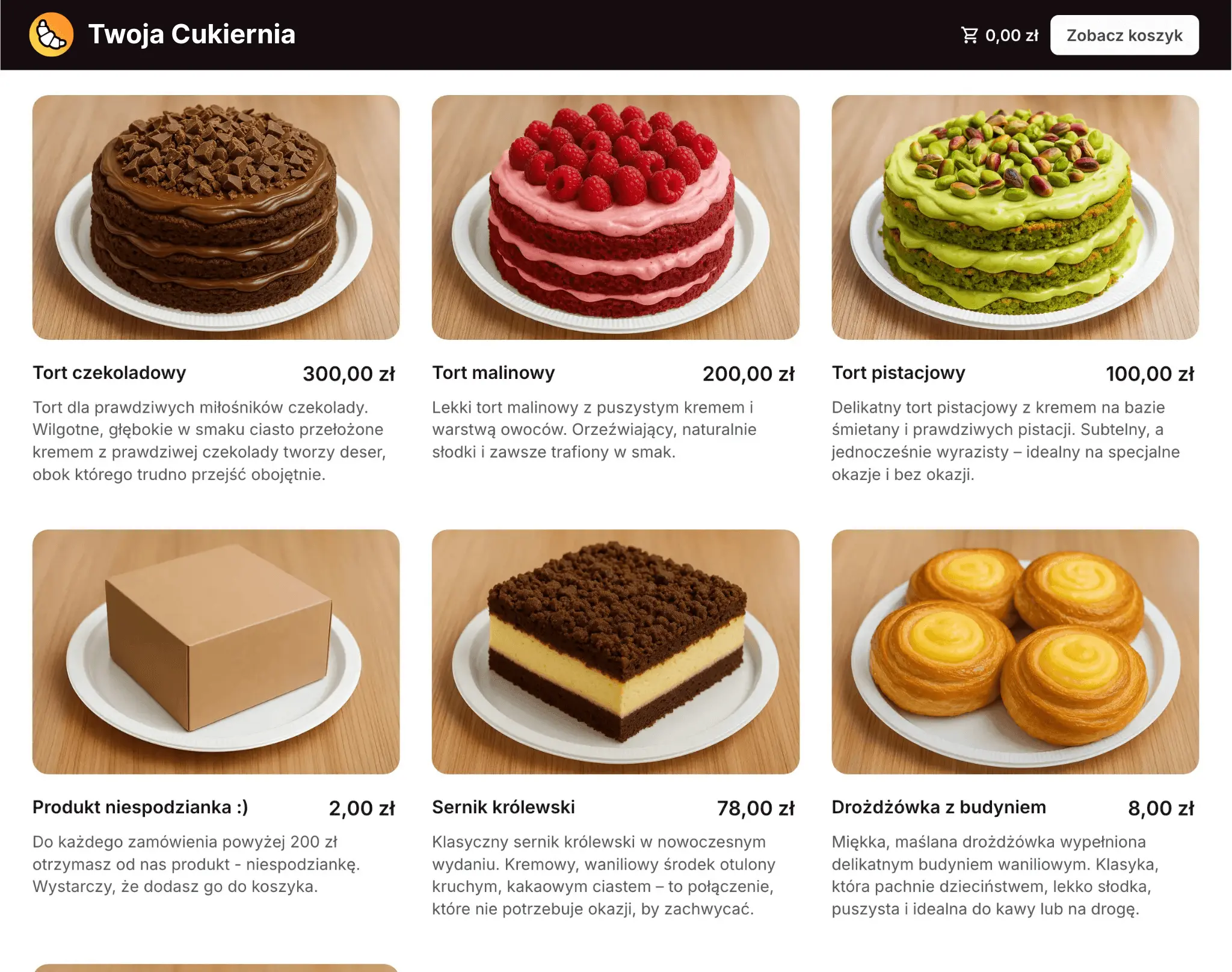 Cukiernia frontend - mockup aplikacji